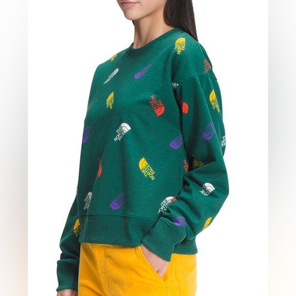 The North Face Colorblock logo recycled cropped sweatshirt in evergreen - Picture 2 of 13